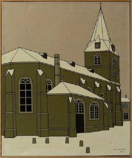 Markt achterkant kerk schilderij tekening Klaas Bernink 1977.jpg