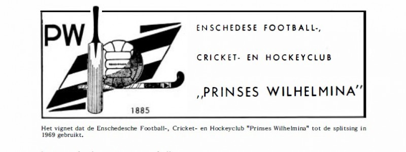 vignet van de Enschedese Football-, Cricket- en Hockeyclub Pribses Wilhelmina tot de splisting in 1969 gebruikt..jpg