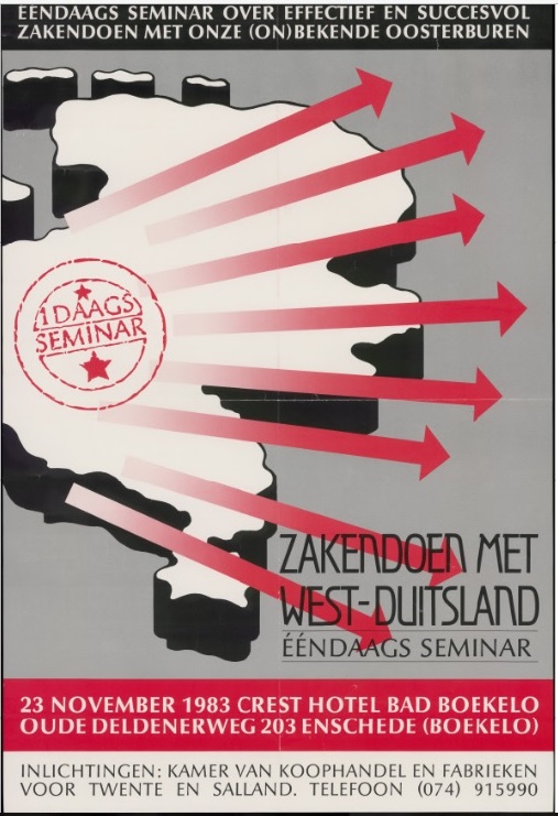 Boekelo poster Zaken doen met West-Duistland, Ééndaags Seminar. Crest Hotel Bad Boekelo 23-11-1983.jpg