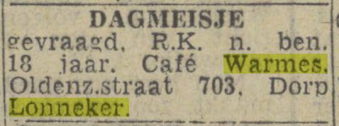 Oldenzaalsestraat 703 Lonneker cafe Warmes Advertentie. Twentsch nieuwsblad. Enschede, 21-07-1943.jpg