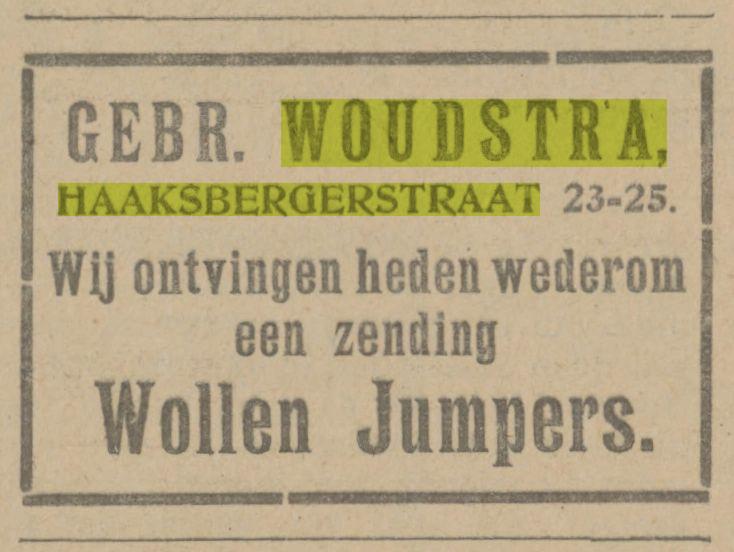 Haaksbergerstraat 23-25 Gebr. Woudstra Advertentie. Twentsch dagblad Tubantia en Enschedesche courant. Enschede, 12-11-1921.jpg