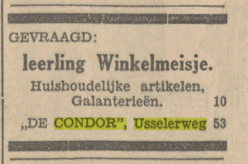 Usselerweg 53 De Condor Advertentie. Twentsch dagblad Tubantia en Enschedesche courant. Enschede, 19-08-1930.jpg