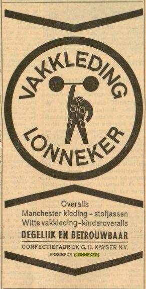 Vakkleding Lonneker Confectiefabriek G.H. Kayser N.V. advertentie.jpg