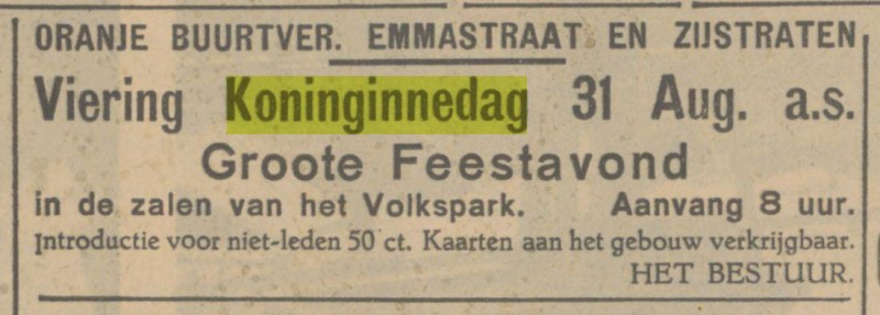 Volkspark Koninginnedag Advertentie. Twentsch dagblad Tubantia en Enschedesche courant. Enschede, 25-08-1932.jpg