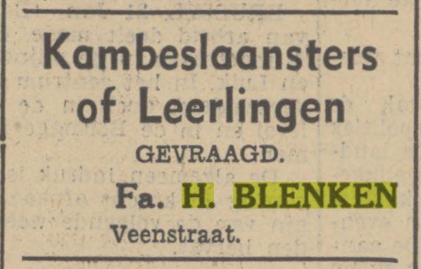 Veenstraat H. Blenken Advertentie. Twentsch dagblad Tubantia en Enschedesche courant. Enschede, 21-01-1937.jpg