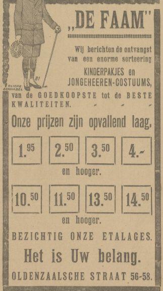 Oldenzaalsestraat 56-58 De Faam Advertentie. Twentsch dagblad Tubantia en Enschedesche courant. Enschede, 13-03-1922..jpg