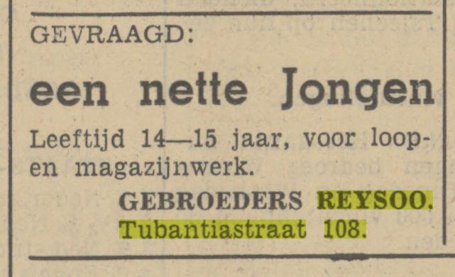 Tubantiastraat 108 Gebr. Reysoo Advertentie. Twentsch dagblad Tubantia en Enschedesche courant. Enschede, 22-09-1938..jpg