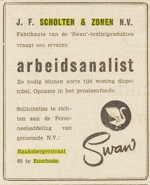 Haaksbergerstraat 65 J.F. Scholten & Zonen N.V. Advertentie. Het vrĳe volk  democratisch-socialistisch dagblad. Rotterdam, 22-06-1960.jpg