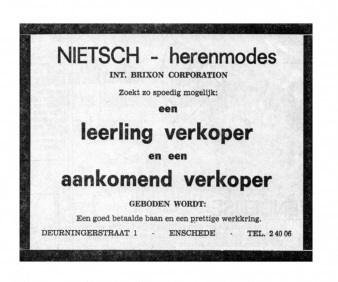 Deurningerstraat 1 Nietsch herenmodes advertentie van april 1969.jpg