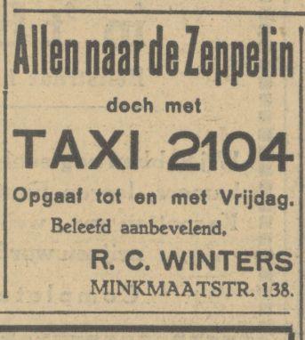 Minkmaatstraat 138 Taxi 2104 R.C. Winters Advertentie Graf Zeppelin Twentsch dagblad Tubantia en Enschedesche courant. Enschede, 16-06-1932.jpg