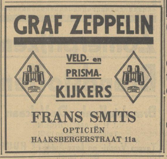 Haaksbergerstraat 11a opticien Frans Smits Advertentie Graf Zeppelin Twentsch dagblad Tubantia en Enschedesche courant. Enschede, 16-06-1932.jpg