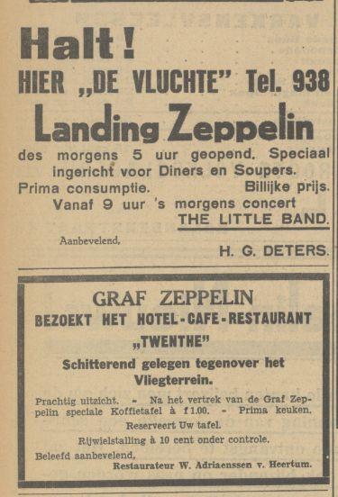 Hotel cafe restaurant Twenthe Graf Zeppelin Advertentie. Twentsch dagblad Tubantia en Enschedesche courant. Enschede, 16-06-1932.jpg