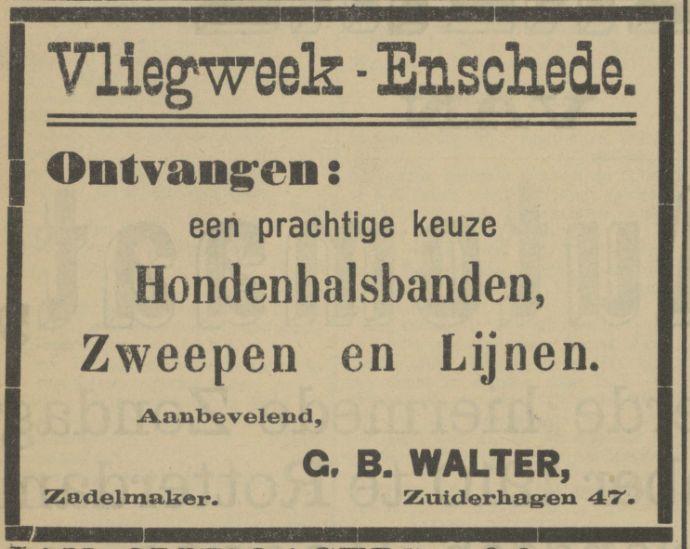 Zuiderhagen 47 C.B. Walter zadelmaker Advertentie vliegweek Tubantia. Enschede, 29-09-1910..jpg