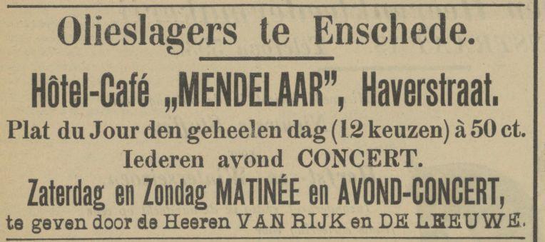 Haverstraat Hotel cafe Mendelaar Advertentie vliegweek Tubantia. Enschede, 29-09-1910..jpg