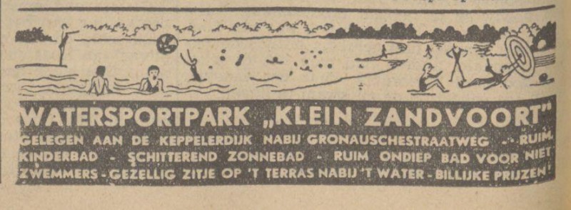 Keppelerdijk Watersportpark Klein Zandvoort Advertentie. Twentsch dagblad Tubantia en Enschedesche courant. Enschede, 16-07-1937.jpg
