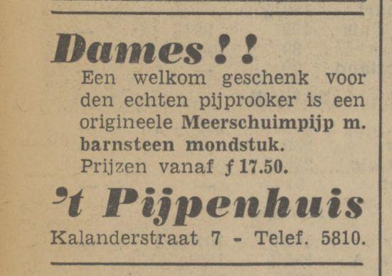 Kalanderstraat 7 .t Pijpenhuis Advertentie. Twentsch dagblad Tubantia en Enschedesche courant. Enschede, 28-11-1939.jpg