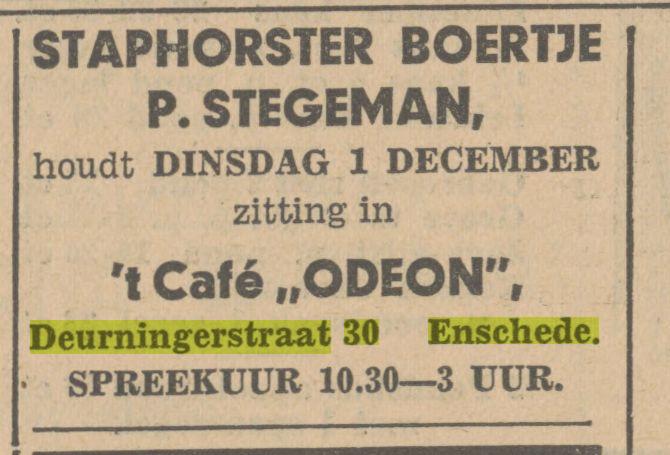 Deurningerstraat 30 cafe Odeon Advertentie. Twentsch dagblad Tubantia en Enschedesche courant. Enschede, 27-11-1931.jpg