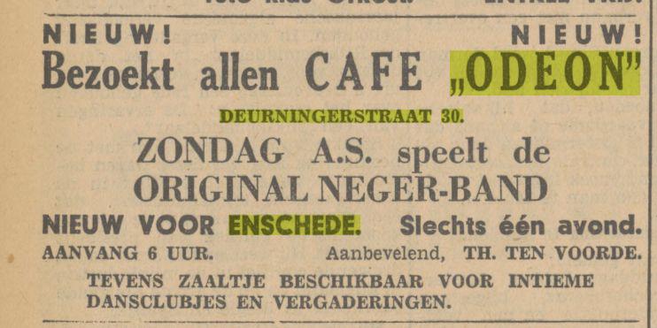 Deurningerstraat 30 cafe Odeon Advertentie. Twentsch dagblad Tubantia en Enschedesche courant. Enschede, 28-09-1934..jpg