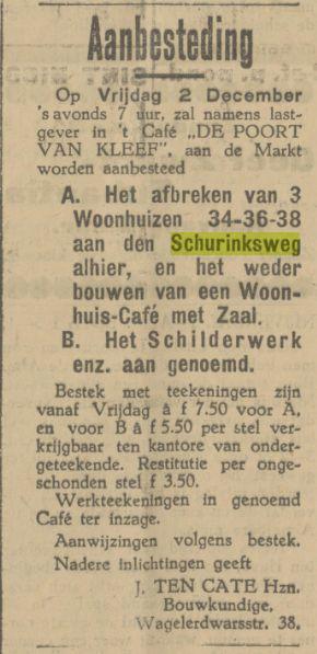 Schurinksweg 34 Advertentie. Twentsch dagblad Tubantia en Enschedesche courant. Enschede, 29-11-1927.jpg