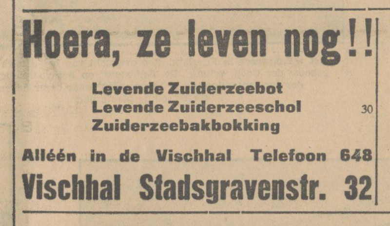 Stadsgravenstraat 32 Vischhal Advertentie. Twentsch dagblad Tubantia en Enschedesche courant. Enschede, 23-04-1931.jpg