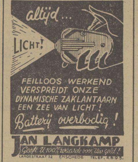Langestraat 32 Jan Langkamp Advertentie. Twentsch dagblad Tubantia en Enschedesche courant. Enschede, 07-10-1940.jpg