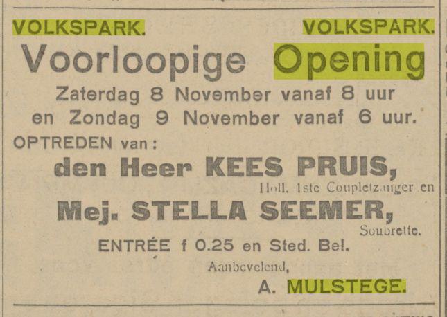 Volkspark Advertentie. Twentsch dagblad Tubantia en Enschedesche courant. Enschede, 07-11-1924..jpg