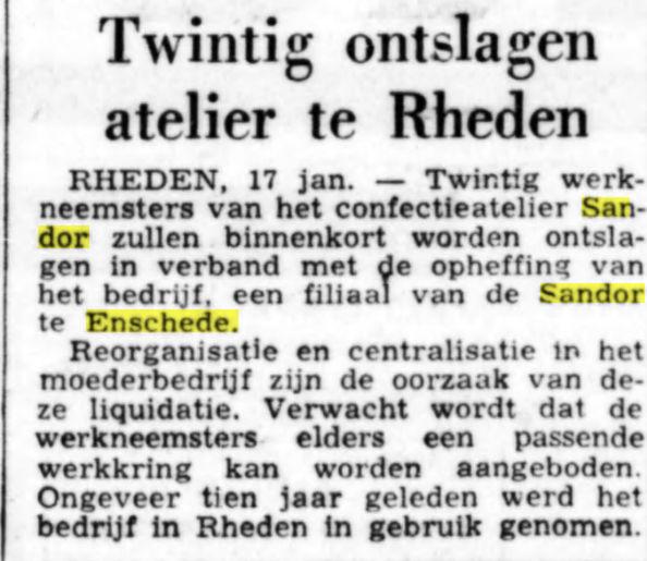 Sandor Enschede Twintig ontslagen atelier te Rheden. De tĳd  dagblad voor Nederland. Amsterdam, 17-01-1967.jpg