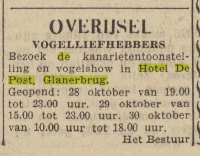 Glanerbrug Hotel de Post Advertentie. De Waarheid. Amsterdam, 27-10-1960.jpg