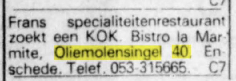Oliemolensingel 40 Bistro La Marmite Advertentie. De Telegraaf. Amsterdam, 28-10-1978.jpg
