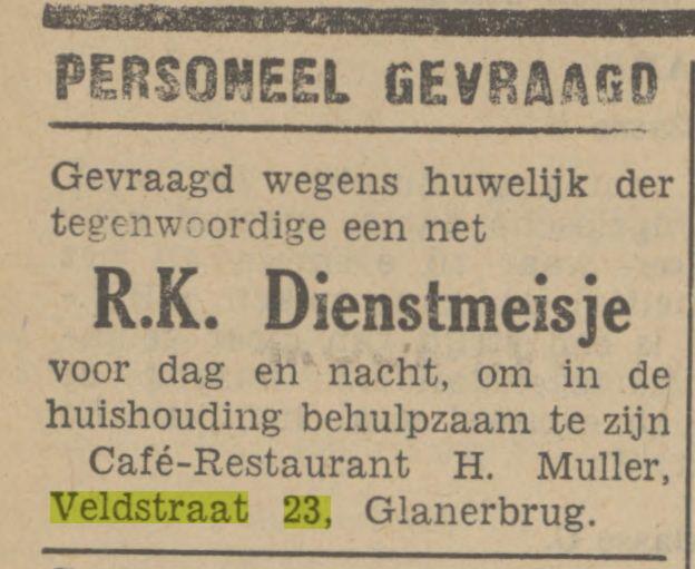 Veldstraat 23 cafe restaurant H. Muller Twentsch dagblad Tubantia en Enschedesche courant. Enschede, 04-10-1941.jpg