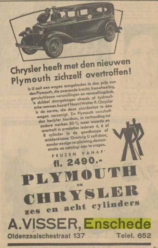 Oldenzaalsestraat 137 A. Visser Advertentie. Twentsch dagblad Tubantia en Enschedesche courant. Enschede, 05-12-1931..jpg