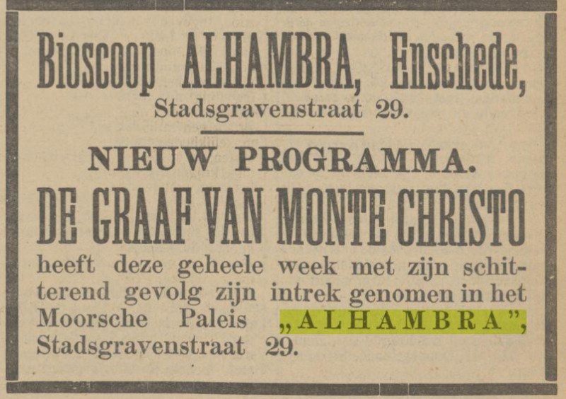 Stadsgravenstraat 29 Bioscoop ALHAMBRA, Enschede,. Tubantia. Enschede, 31-01-1913.jpg