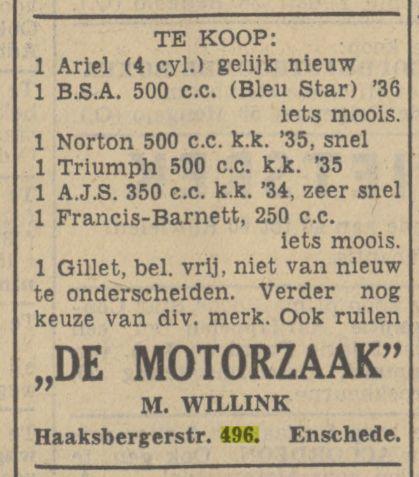 Haaksbergerstraat 496 M. Willink De Motorzaak advertentie Tubantia 22-4-1939.jpg