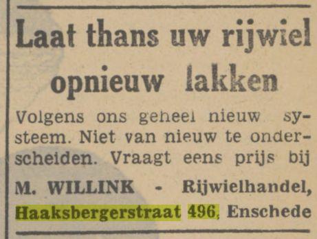 Haaksbergerstraat 496 M. Willink rijwielhandel advertentie Tubantia 13-7-1940.jpg