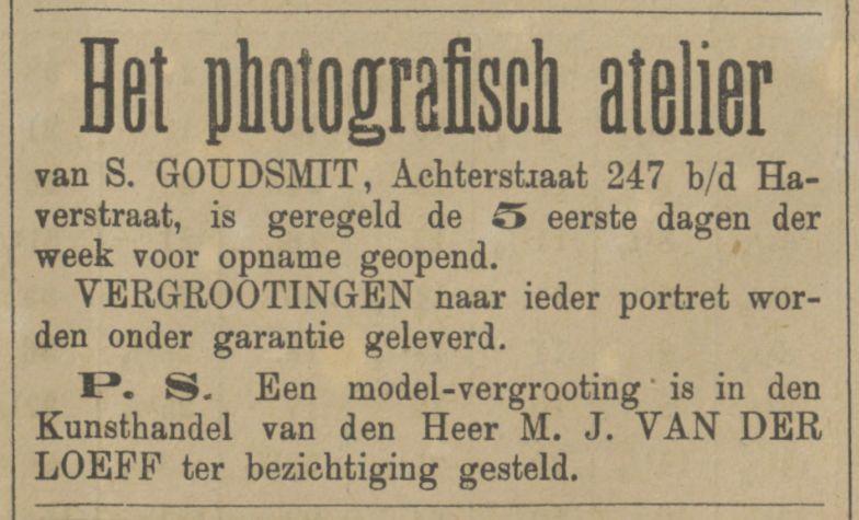 Achterstraat 247 S. Goudsmit bij de Haverstraat Photografisch atelier advertentie Tubantia 10-2-1894.jpg