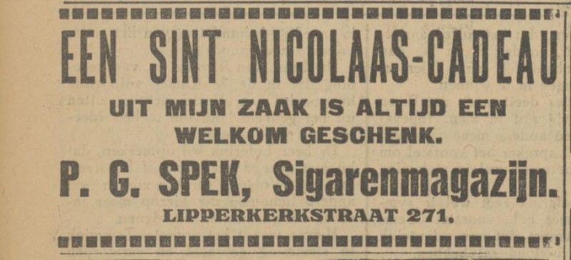 Lipperkerkstraat 271 Sigarenmagazijn P.G. Spek advertentie Tubantia 2-12-1927.jpg