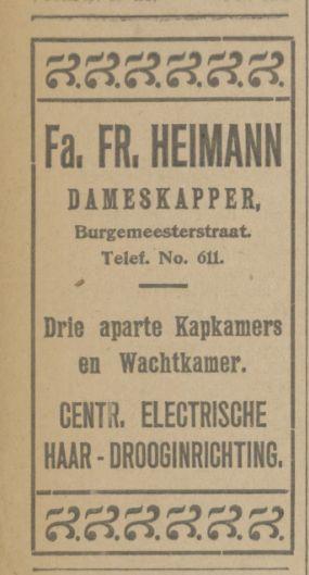 Burgemeesterstraat Dameskapper Fa. Fr. Heimann advertentie Tubantia 12-11-1921.jpg