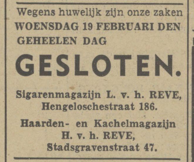 Hengelosestraat 186 sigarenmagazijn L v.h. Reve advertentie Tubantia 17-2-1941.jpg