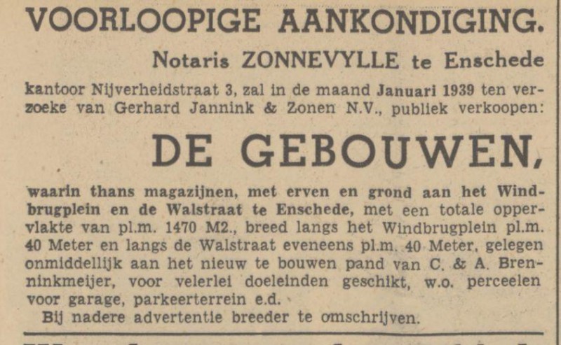 Windbrugplein magazijn Gerhard Jannink & Zonen N.V. Tubantia 3-12-1938.jpg