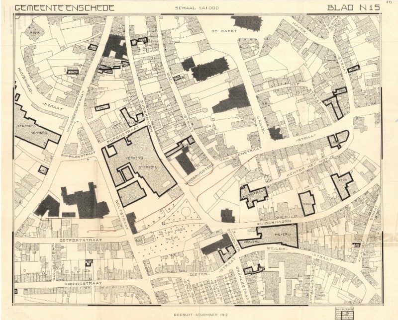 Plattegrond van Enschede in 1913. Detailkaart straatnamen met huisnummering. Blad N 15 Haaksbergerstraat, Zuiderhagen, Van Loenstraat.jpg