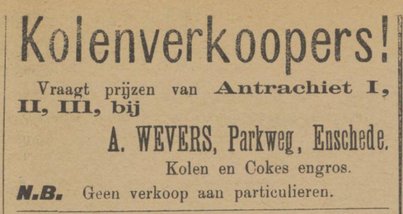 Parkweg A. Wevers kolen advertentie Tubantia 11-5-1898.jpg