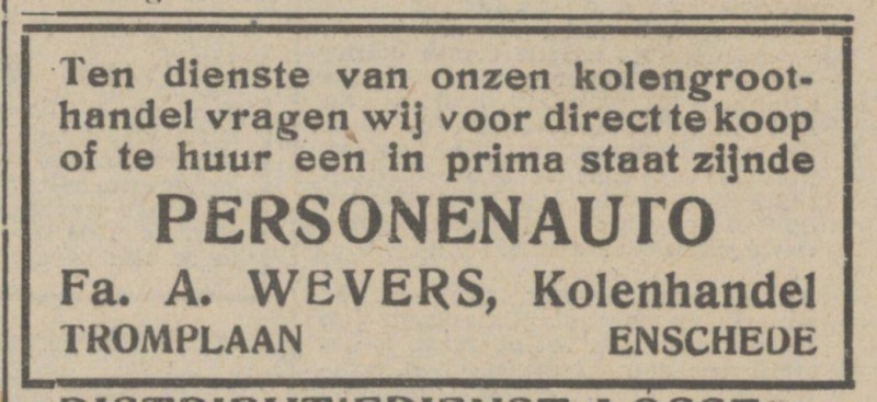 Tromplaan Kolenhandel Fa. A. Wevers advertentie het Parool 14-8-1945.jpg