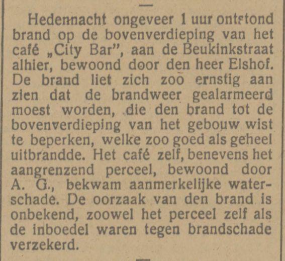 Beukinkstraat Elshof brand cafe City Bar krantenbericht Tubantia 25-6-1917.jpg