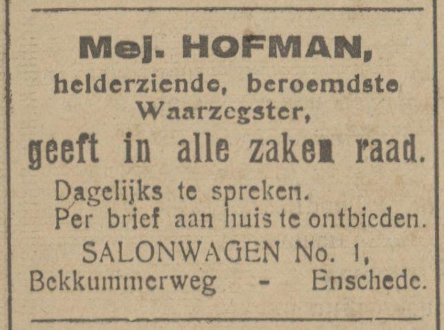 Bekkunnerweg Mej, Hofman waarzegster advertentie Tubantia 6-3-1923.jpg