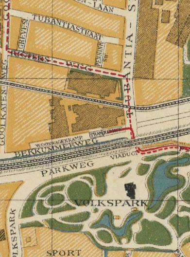 Bekkummerweg later Spoordijkstraat plattegrond met woonwagenkamp.jpg