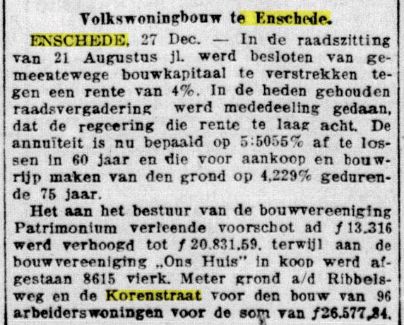 Korenstraat krantenbericht De Telefraaf 25-12-1922.jpg