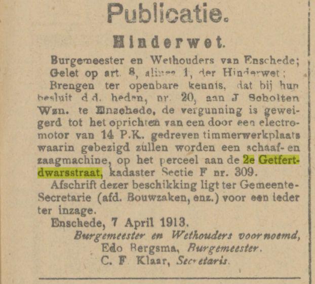 2e Getfertdwarsstraat krantenbericht Tubantia 9-4-1913.jpg