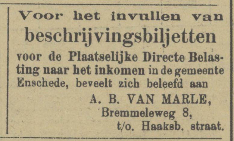Bremmeleweg 8 A.B. van Marle advertentie Tubantia 14-2-1907.jpg