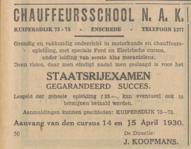 Kuipersdijk 73-75 Chauffeursschool N.A.K. advertentie Tubantia 8-4-1930.jpg