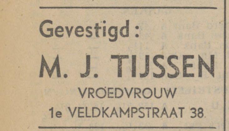 1e Veldkampstraat 38 vroedvrouw M.J. Tijssen advertentie Tubantia 18-3-1942.jpg